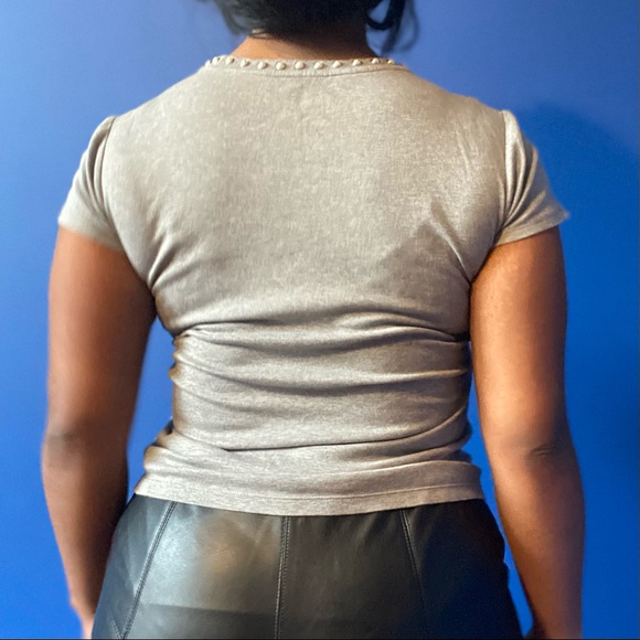 Banana Republic Soft Grey Cotton Pearl Studded T-Shirt (S/M) - Picture 2 of 5